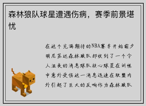 森林狼队球星遭遇伤病，赛季前景堪忧
