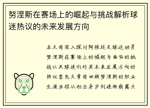 努涅斯在赛场上的崛起与挑战解析球迷热议的未来发展方向